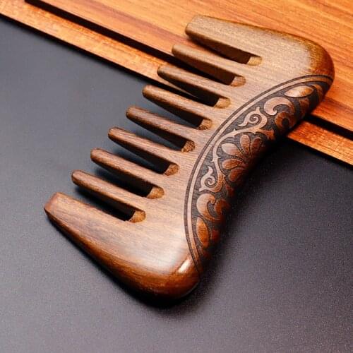Natural Wooden Hairdressing Comb Golden Sandalwood Width Teeth Curly Hair Comb U Shaped Teeth Slot Haircut DIY Styling Combs