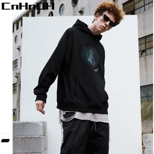 CnHnOH New Arrival Long Sleeve Winter Oversize Plus Velvet Get Out Of Trouble Loose Hoodies Shoulder Round Neck Men 9810