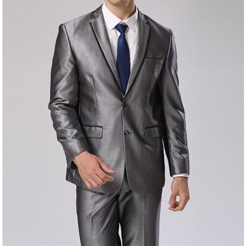 New Arrival Groomsmen Shiny Grey Groom Tuxedos Notch Lapel Men Suits Wedding/Prom Best Man Blazer ( Jacket+Pants+Tie ) C374
