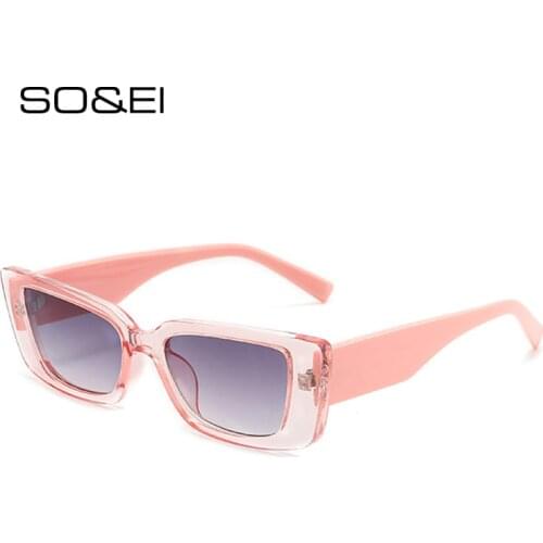 SO&EI Fashion Cat Eye Sunglasses Women Retro Jelly Tea Eyewear Men Small Rectangle Blue Pink Shades UV400 Sun Glasses