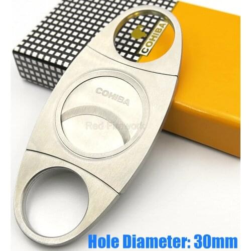 COHIBA Cigar Cutter Hole Diameter 30mm Double Stainless Steel Blades Metal Cigar Sharp Sigaar Cutter Scissor W/Gift Box Case