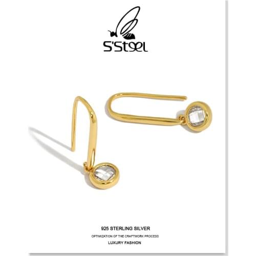 SSTEEL Zircon Drop Earrings Gift For Women 925 Sterling Silver Designer U-shape Simple Earings Bijoux Femme Argent 925 Jewelry