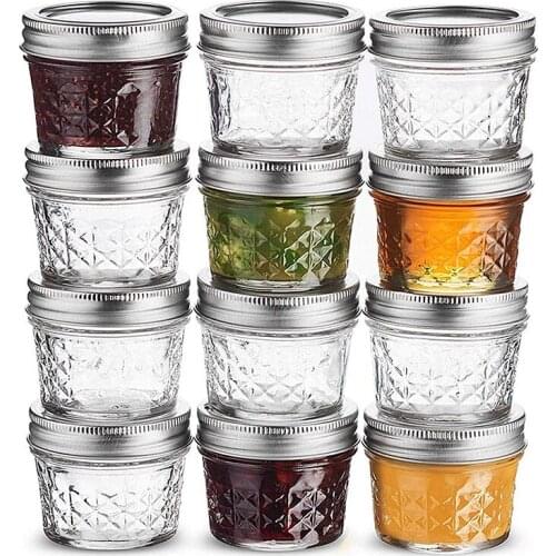 X120 Diamonds Mason Glass Jars 100ml Volume Glass Honey Jar 4OZ Shining Glass Jars With Silver Gold Metal Lid