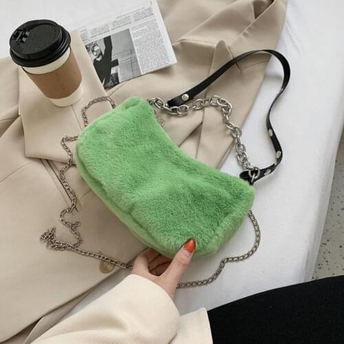 Winter Soft Plush Women Shoulder Messenger Bags Fashion Ladies Furry Crossbody Bag with Chain Solid Color Female Purse Handbags