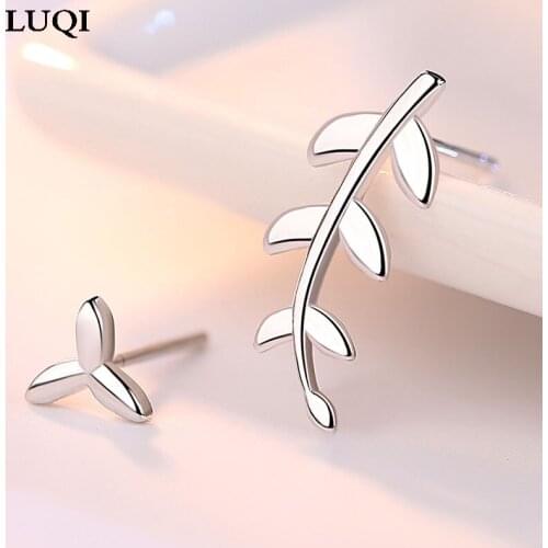 S925 fresh and exquisite flowers and leaves asymmetrical earrings for girlfriends and girlfriends J114