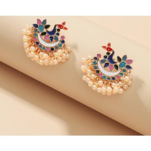 Thai Blue Oil Drop Flower Pearl Earrings for Women Bohemian Carved Flower Temperament Elegant Earrings Ethnic Party Jewelry