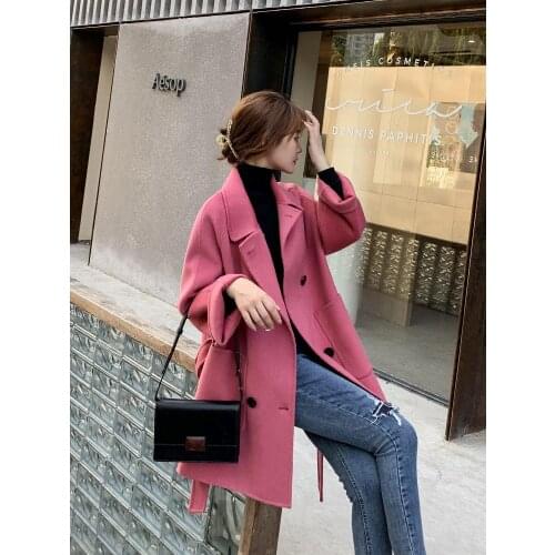Hepburn style high-end double-sided cashmere coat small woman new loose and thin wool coat in autumn and winter 2021