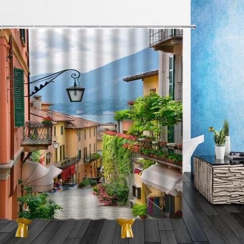 Rural Idyllic Flowers European Garden Shower Curtain Bathroom Waterproof 3D Printed Bath Curtains with 12 Hooks Polyester Cloth