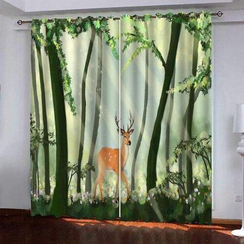Green forest curtains Bedroom living room windproof thickening blackout fabric Blackout curtain