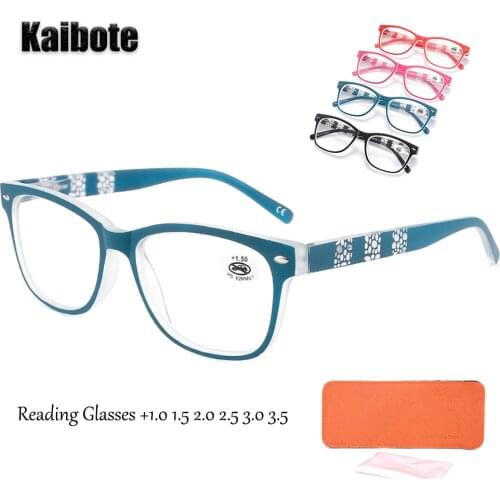 Kaibote Ladies Reading Glasses 1.0 1.5 2.0 2.5 3.0 3.5 Spring Hinge Presbyopic Eyeglasses Unisex with Cortical Pouch Portable