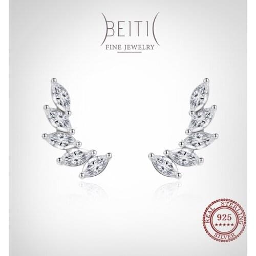 Beitil Dazzling Zircon Wings Top Quality Real 925 Sterling Silver Stud Earrings For Women Girls Party Accessories Jewelry