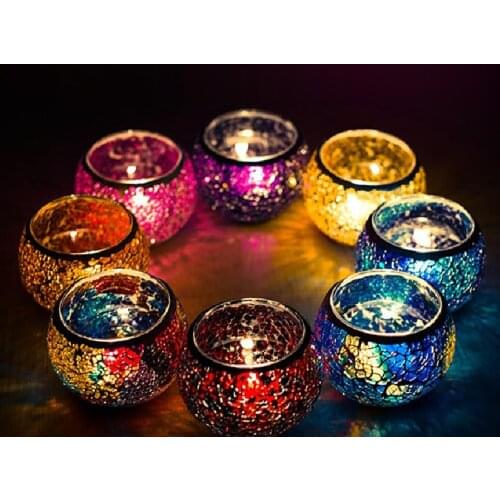 1PC 8.5cm Mosaic Carved Glass Candle Holder Wedding Home Table Decorative for Romantic Dinner Candlestick LD 157