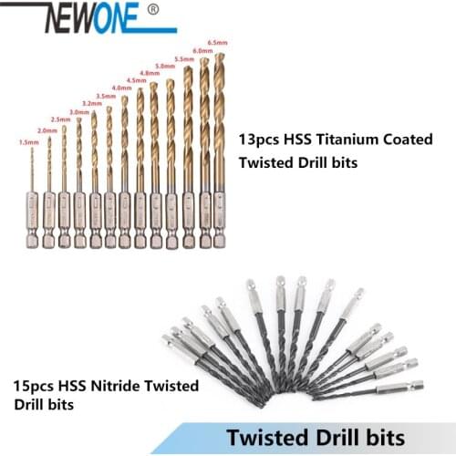 13pcs/set HSS Titanium Coating Drill Bit Set 1/4 Hex Shank 1.5-6.5mm for wood and plastic plate