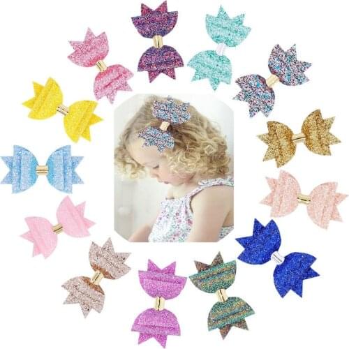 13 pcs/lot, Double Layer Glitter Hair Bow Clips, Princess Sparkly Bow Hair Clips, Baby Girls Hair Accessories