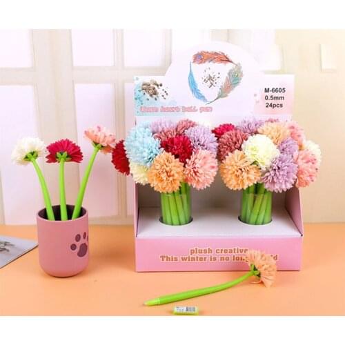 24 pcs/lot Simulation Chrysanthemum Gel Pen Cute 0.5 mm black Ink Signature Pens Promotional Gift Stationery School Supplies