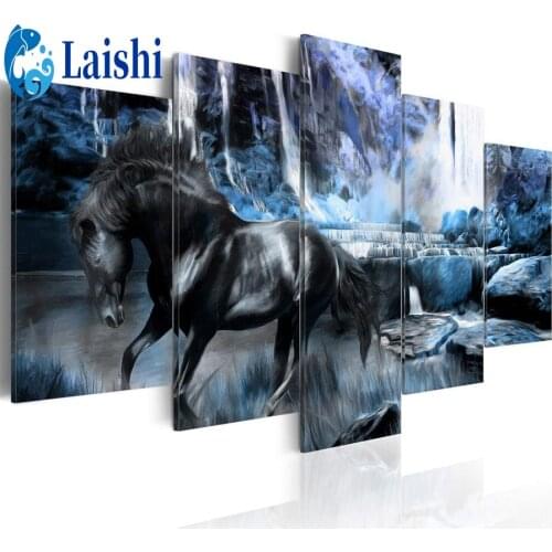 5pcs Waterfall, galloping horse Full Square Diamond Embroidery DIY Diamond Painting Cross Stitch Drill Picture of Rhinestones