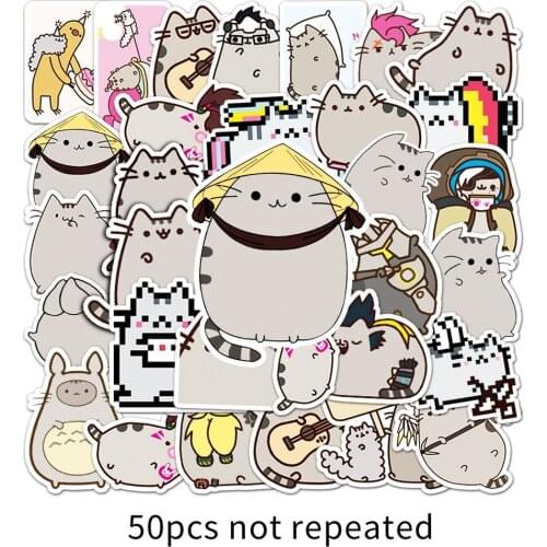 50/100Pcs Cartoons Animal Fat Cat Stickers for DIY Luggage Skateboard Phone Laptop Wall Guitar Car Kawaii Cat Sticker Waterproof