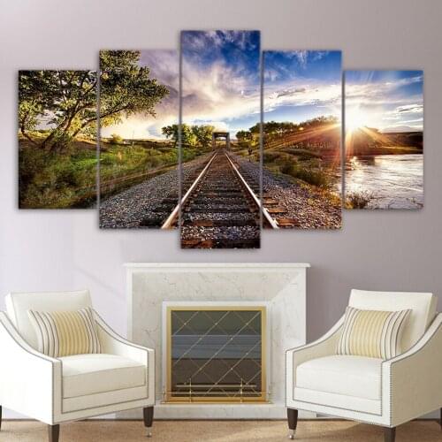 Blue Sky Railway Sights Sunset Tree DIY diamond embroidery full square round diamond painting cross stitch 5D mosaic decor 5pcs
