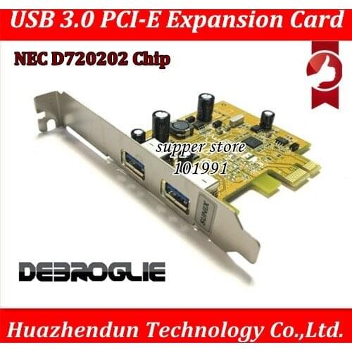 DEBROGLIE USB 3.0 PCI-E Expansion Card Adapter External 2 Port USB3.0 NEC D720202 No need external power supply
