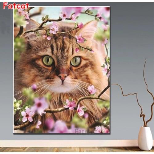 5d diamond embroidery cute flower cat diamond painting cross stitch rhinestone DIY diamond mosaic kitten pet home decor PP1776