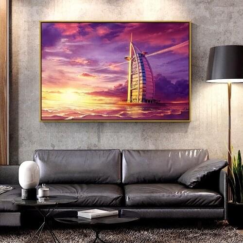 Artcozy Oil Canvas Painting burj-al-arab-sunset-seascape-digital-paint For Home Decoration Wall Art