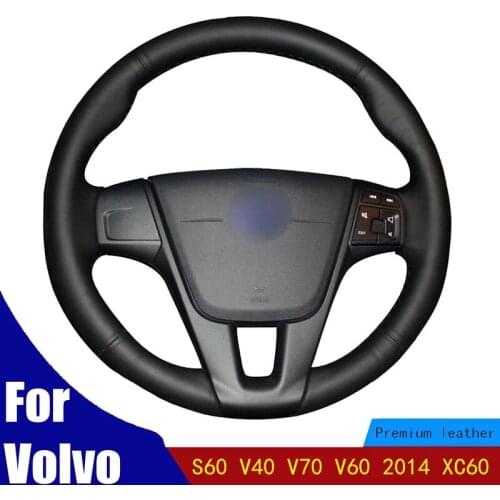 Car Steering Wheel Covers BlackArtificial leather Steering Wheel Cover Hand-stitched For Volvo S60 V40 V70 V60 2014 XC60