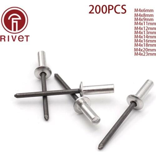DIN 15973 200PCS M4 Rivets Remaches Aluminum Steel Closed End Blind Rivets Round Dome Head Rivet Fasteners