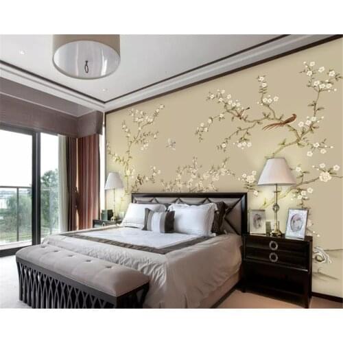 Beibehang Custom size Modern minimalist hand-painted meticulous flower and bird Chinese TV background papel de parede wallpaper