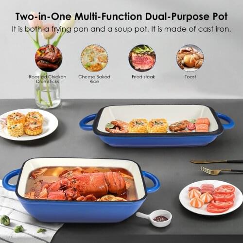 2 In 1 Enameled Cast Iron Oven Frying Thickened Two-eared Pan Non-Stick Kitchen Cookware Enamel Pot Grill Pan Steak Skillet Pot