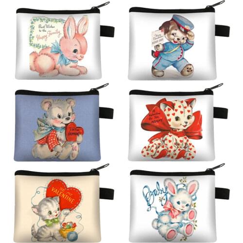 80s 90s Cartoon Animals Coin Purse Women Vintage Wallet Card Keys Holder Coin Bag Holidays Whishes Small Coin Bags Best gift