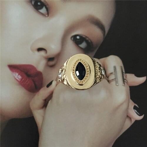 FASHION JEWELRY GOLD COLOR PLATING BLACK STONE RING FOR WOMEN GIRL