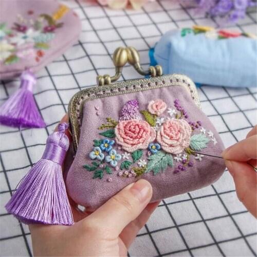 DIY Ribbon Flower Embroidery Beginner Sewing Kit Cross Stitch Series Crafts Coin Purse Handmade Material