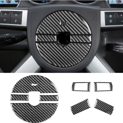 Carbon Fiber Steering Wheel Button Accent Emblem Sticker Fit For Dodge Challenger 2008-2010 Modified Cover Interior Car Accesso