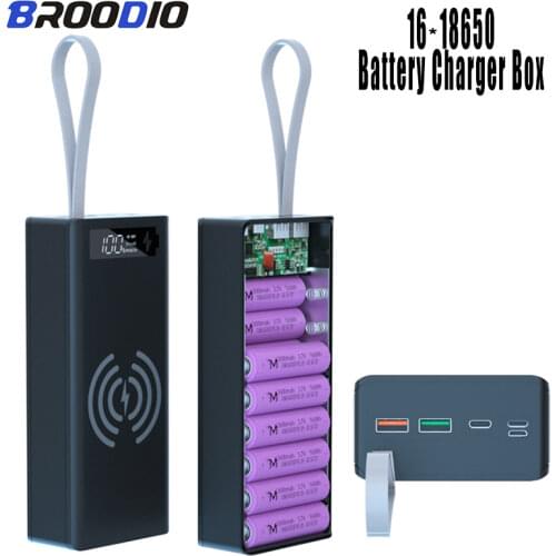 2021 NEW 16*18650 Battery Charger Box Power Bank Holder Case Dual USB LCD Display Support Quick & Wireless Charger Battery Shell
