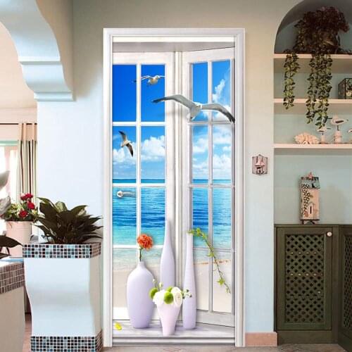 Window Seascape Creative Door Sticker Wall Papers Home Decor Living Room Bedroom Decor Stickers Waterproof Papel De Parede 3D