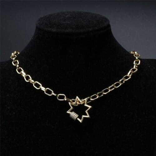 Trendy Punk Thick Snake Chain Link Pendant CZ Pave Big Star Charm Choker Necklaces Collar Daily Jewerly For Woman Gift