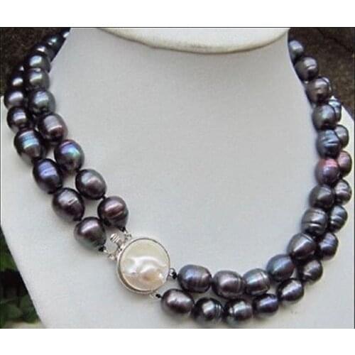 Wholesale price 16new 2S Rare charming 11-13mm tahitian black baroque pearl necklace BB1025