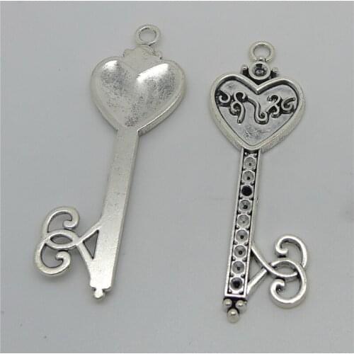 20pcs/lot Key Love 66x26mm Charms for DIY bracelets necklace Pendants Zinc Alloy wholesale jewelry lots Silver