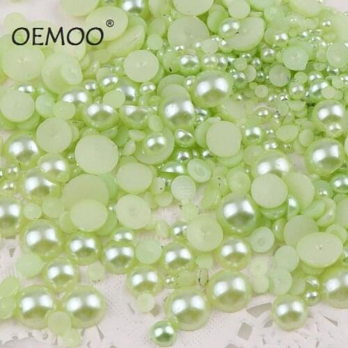 1000Pcs light green Mixed Size Half Round Pearl beads 2mm,3mm,4mm,5mm,6mm,8mm,10mm for Flatback cabochons Scrapbook Craft