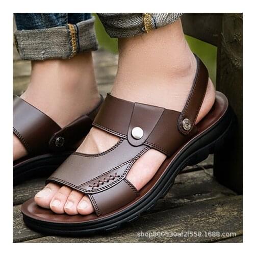 Men Summer New Sandals Leather Beach Shoes Casual Shoes Thick Soles Dual-use Breathable Non-slip Slippers Waterproof Comfortable