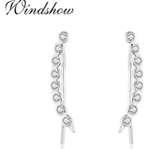 Cute 925 Sterling Silver CZ Caterpillar Ear Climber Clip Stud Earrings For Women Girls Kids Jewelry Aretes Ear Jacket Kolczyki