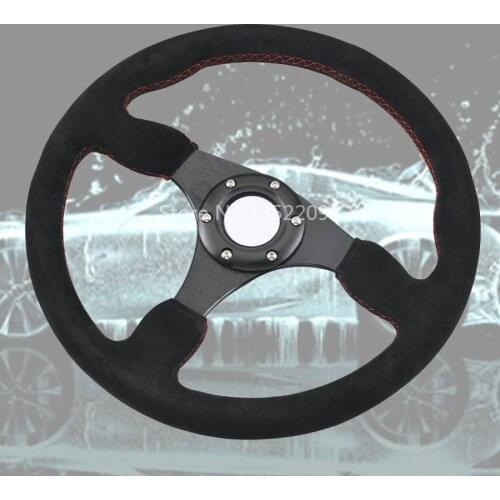 Universal 347MM Diameter Suede Stitching Aluminum Alloy Racer Sports Steering Wheel For Audi Honda Toyota BMW