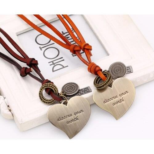 Vintage Men Handmade Jewelry Necklace Adjustable Genuine Leather Cord Necklace Feathers Pendant Long charm Necklace Gift