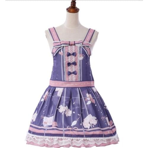Japanese sweet Lolita JSK Bowknot dress cute print chiffon princess dress Cos Loli tea party retro Vestidos