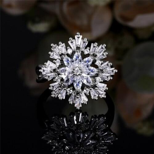 YOUHAOCC Korean Style Exquisite Flower Ring Ladies Fashion Ring Zircon Ring Opening Adjustable Ring Rose Gold Ring