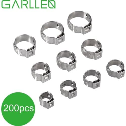 GARLLEN 200pcs Mono Ear Clamp Stainless Steel Hose Clip for Indoor Hot Water Pipe Air Conditioning Pipes Petrochemical Pipelines