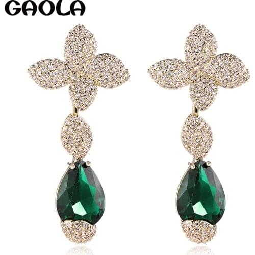 GAOLA Lovely Geometric Flower Milticolor Cubic Zirconia Dangle Earrings for Women Party Fashion Jewelry GLE9143