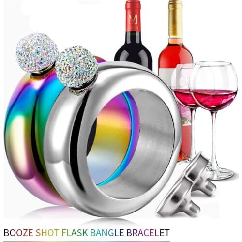 Bracelet Bangle Flask 304 Stainless Steel With Handmade Crystal Bracelet Jug for Women Girls Party Hidden Flask Set 3.5OZ D35