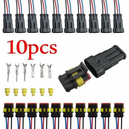 10pcs/set New Car Part 2 Pin Way Sealed Waterproof Electrical Wire Auto Connector Plug Set