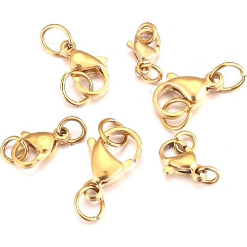 20pcs Stainless Steel Lobster Clasps Hooks with Jump Rings Gold Color End Clasps Connectors Necklace Findings Jewelry Making